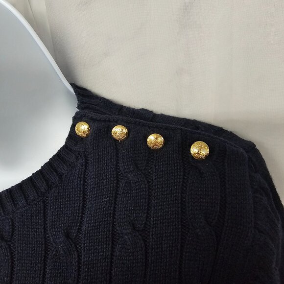 Chaps Crewneck Sweater Crest Navy Cable Knit Preppy Regency Money Cotton M - Picture 3 of 8